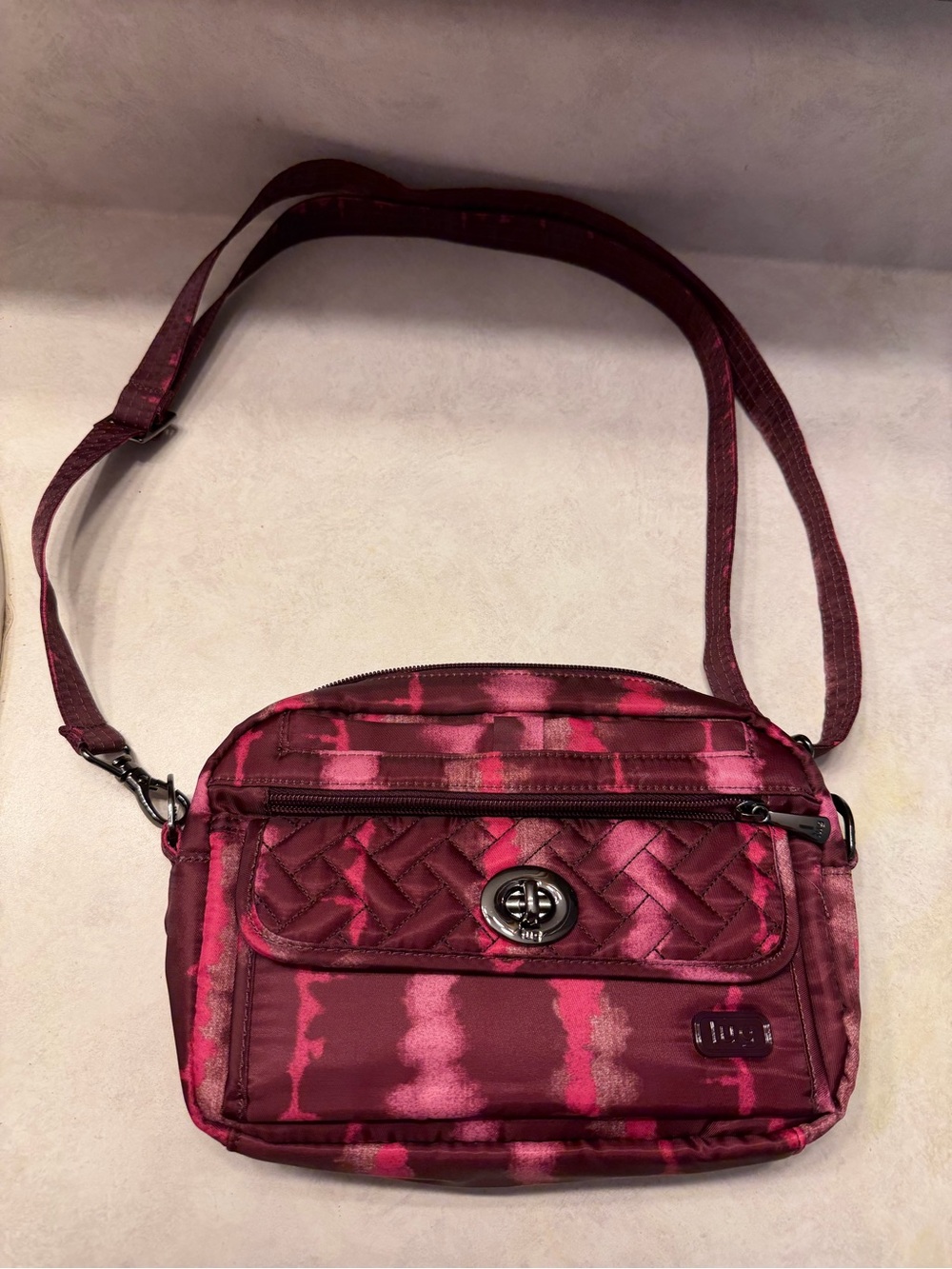 Lug Switch Maroon and Pink Tie-Dye Quilted Crossbody Bag with wallet